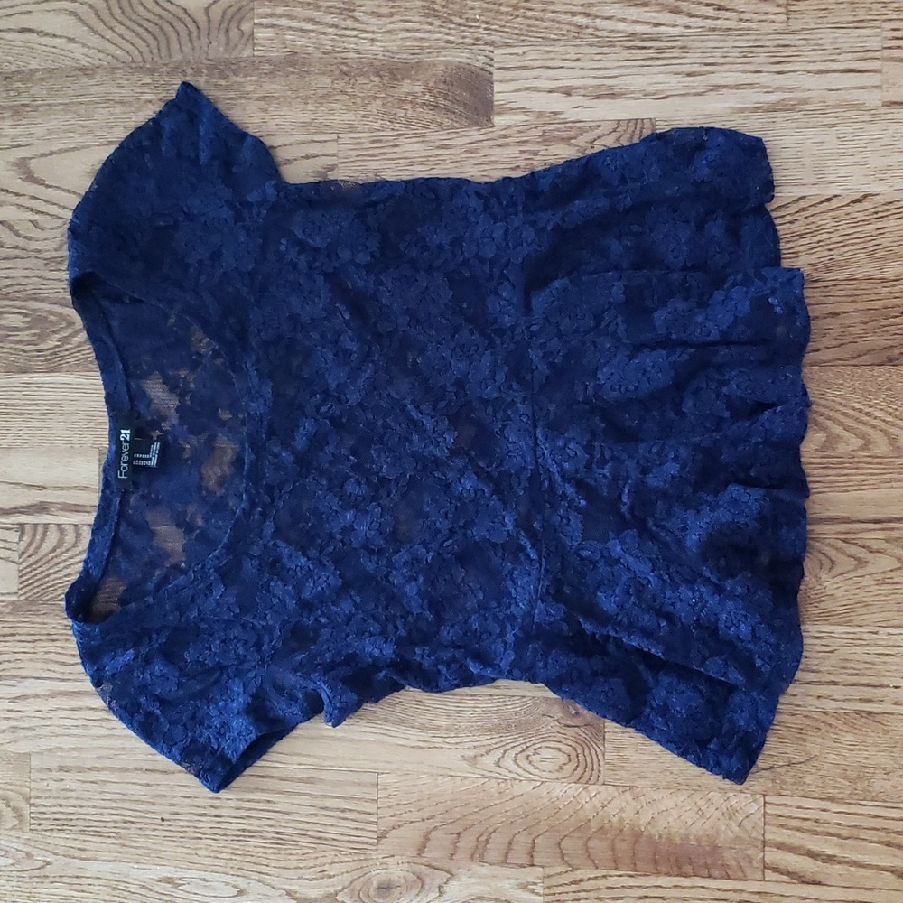 (M) Forever 21 Sheer Lace Top Dainty Fairycore Ruffle Feminine Floral Design